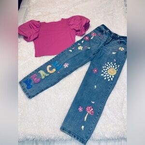 Wild Fable Jeans with Colorful Peace and Nature Design